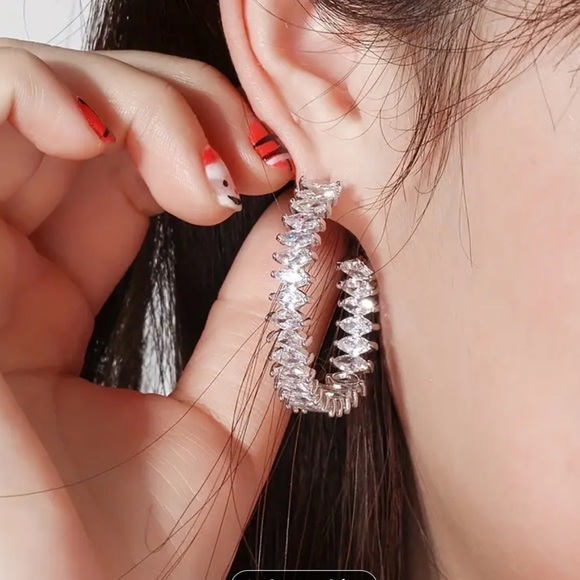 Marquise Diamond Simulated, Huggie, Large Hoop Earrings luxury Glam earrings - Picture 4 of 5